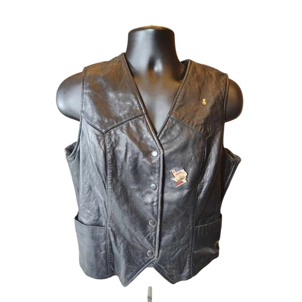 First Manufacturing Leather Vest XL Biker Motorcycle Club Riding Snap Taffeta - Picture 8 of 16